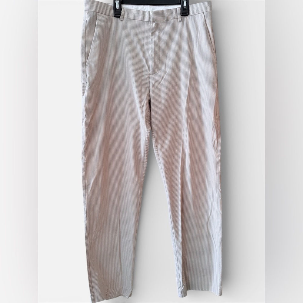 Calvin Klein Men's Cream Striped Dress Pants